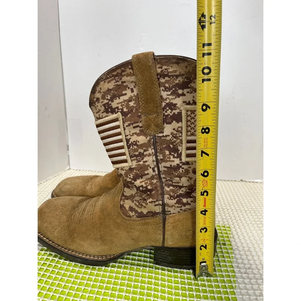 Ariat Sport Patriot Digital Camo Boots Men's Size 7 Tan Suede American Flag GOOD